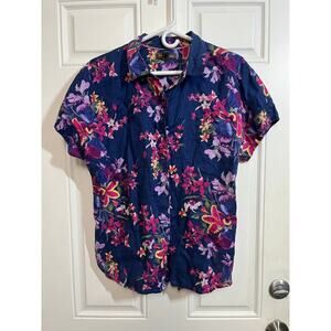 Tommy Bahama Floral Linen Shirt Womens Large Tropical Print Resort Casual